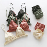 Bralette Wire Free Satin Bra Set