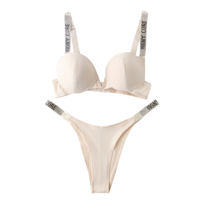 Ribbed Bra+Thongs Underwear Set