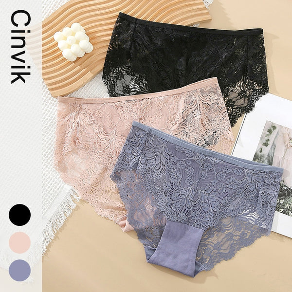 High Waist Ice Silk Lace Panties